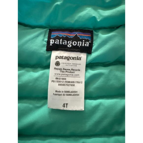 Patagonia Kids 4T Puffer Jacket Lightweight Down Insulated Zip Green - Picture 3 of 6